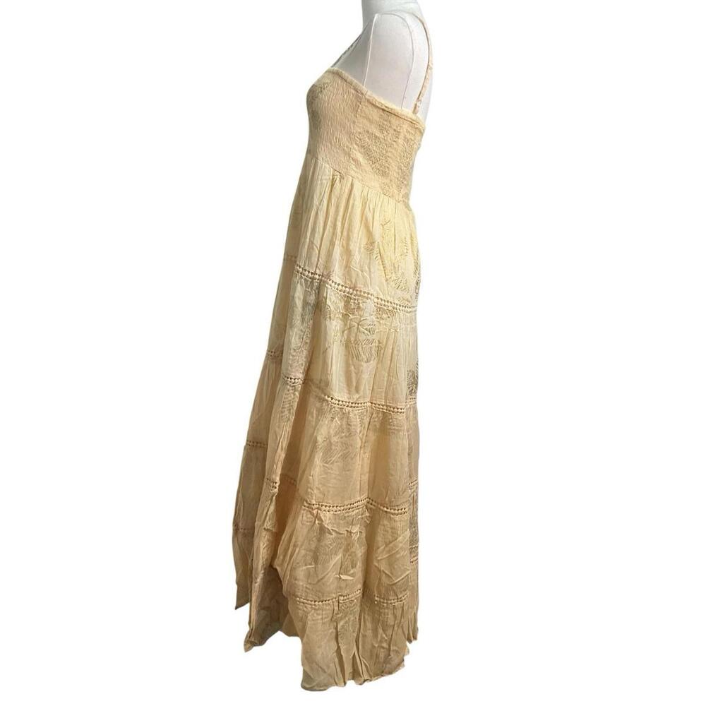Rhea Yellow Foil Print Maxi Dress One Size Ombre Smocked Boho Tiered NWT - Picture 4 of 7